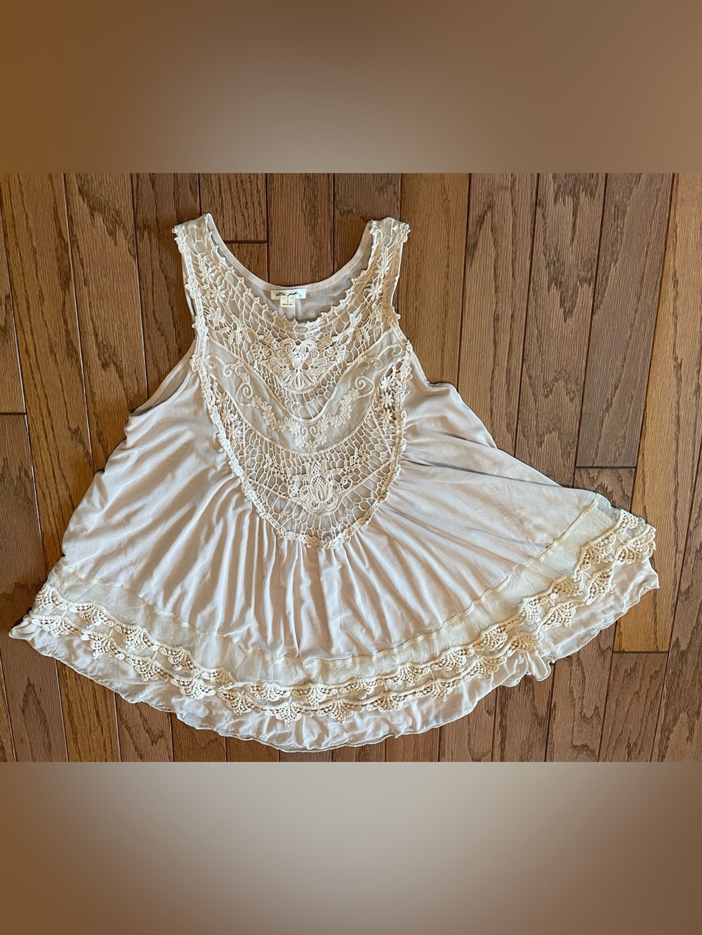 Ultra Pink Boho Crochet Lace Swing Tank Top Ivory Cream Small